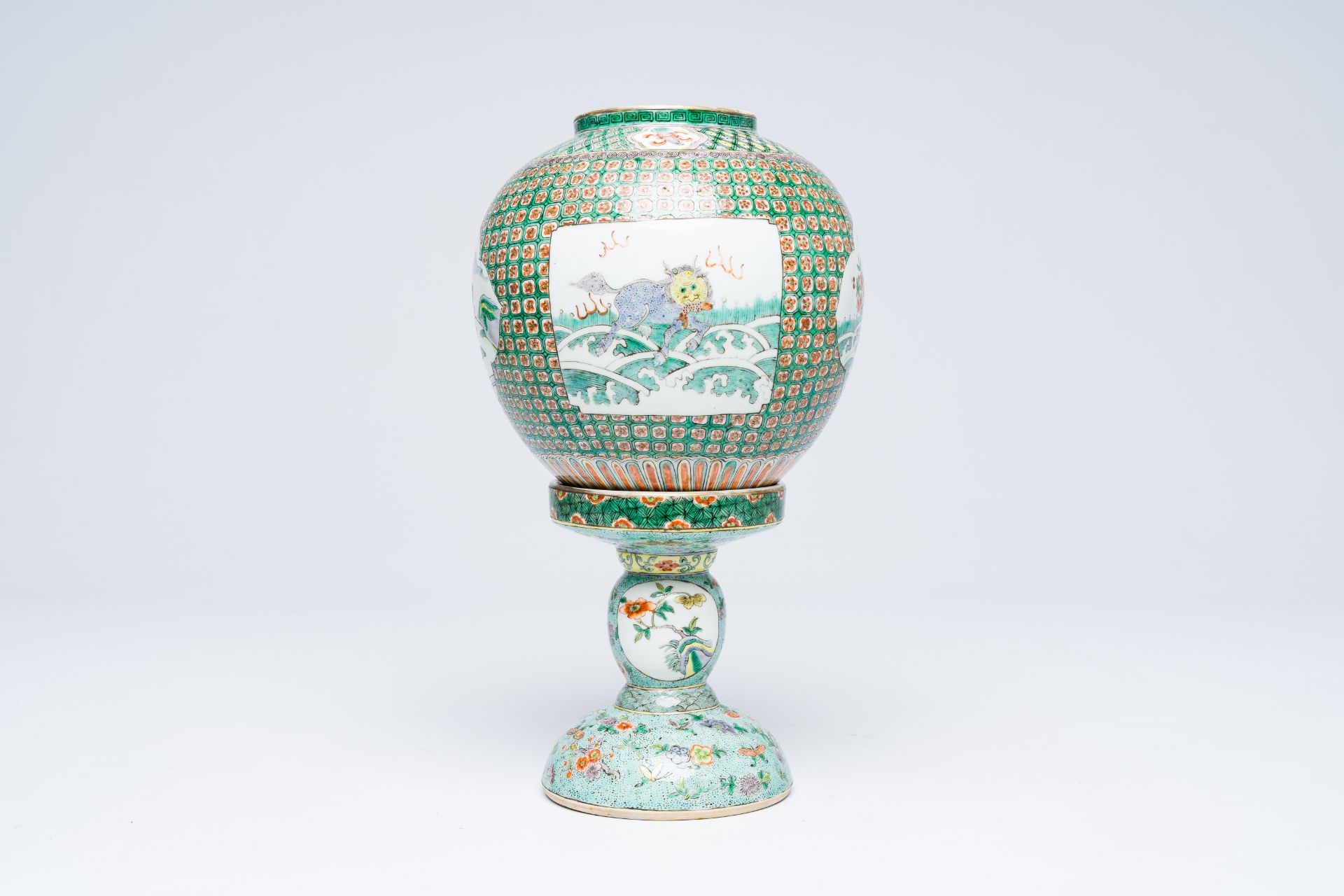 A Chinese famille verte lantern on stand with mythical animals, Republic - Image 2 of 12