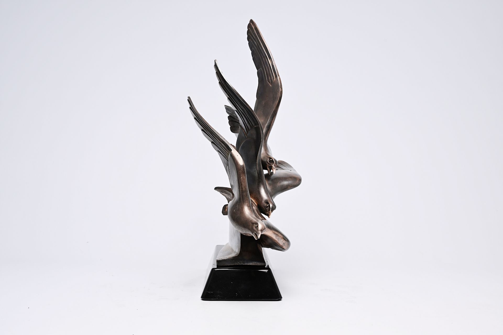 Alexandre Kelety (1874-1940): Seagulls, silver-plated bronze on a black marble base, foundry mark 'E - Bild 12 aus 14