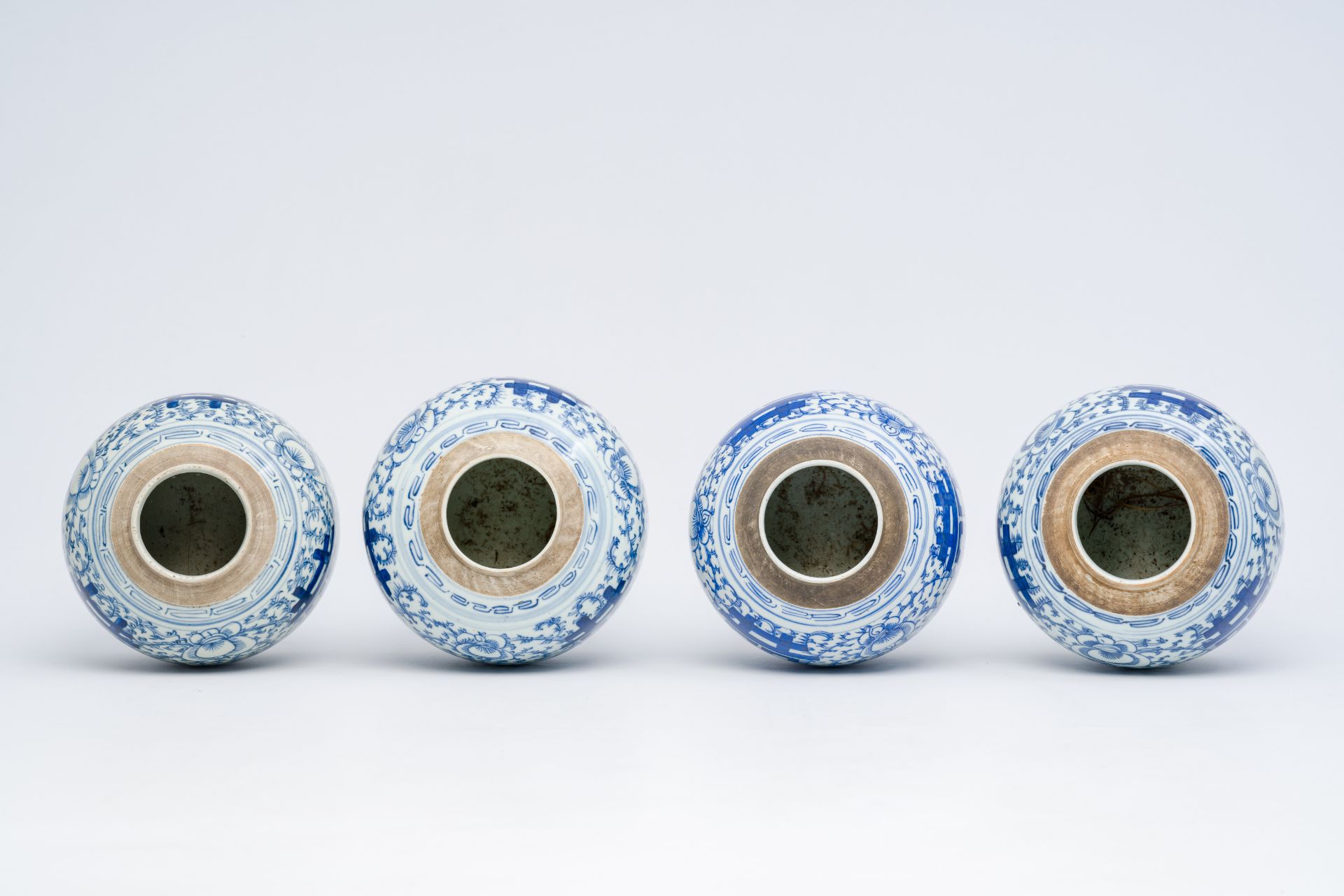 Eight Chinese blue and white ginger jars with 'Xi' and floral design, 19th/20th C. - Image 12 of 28