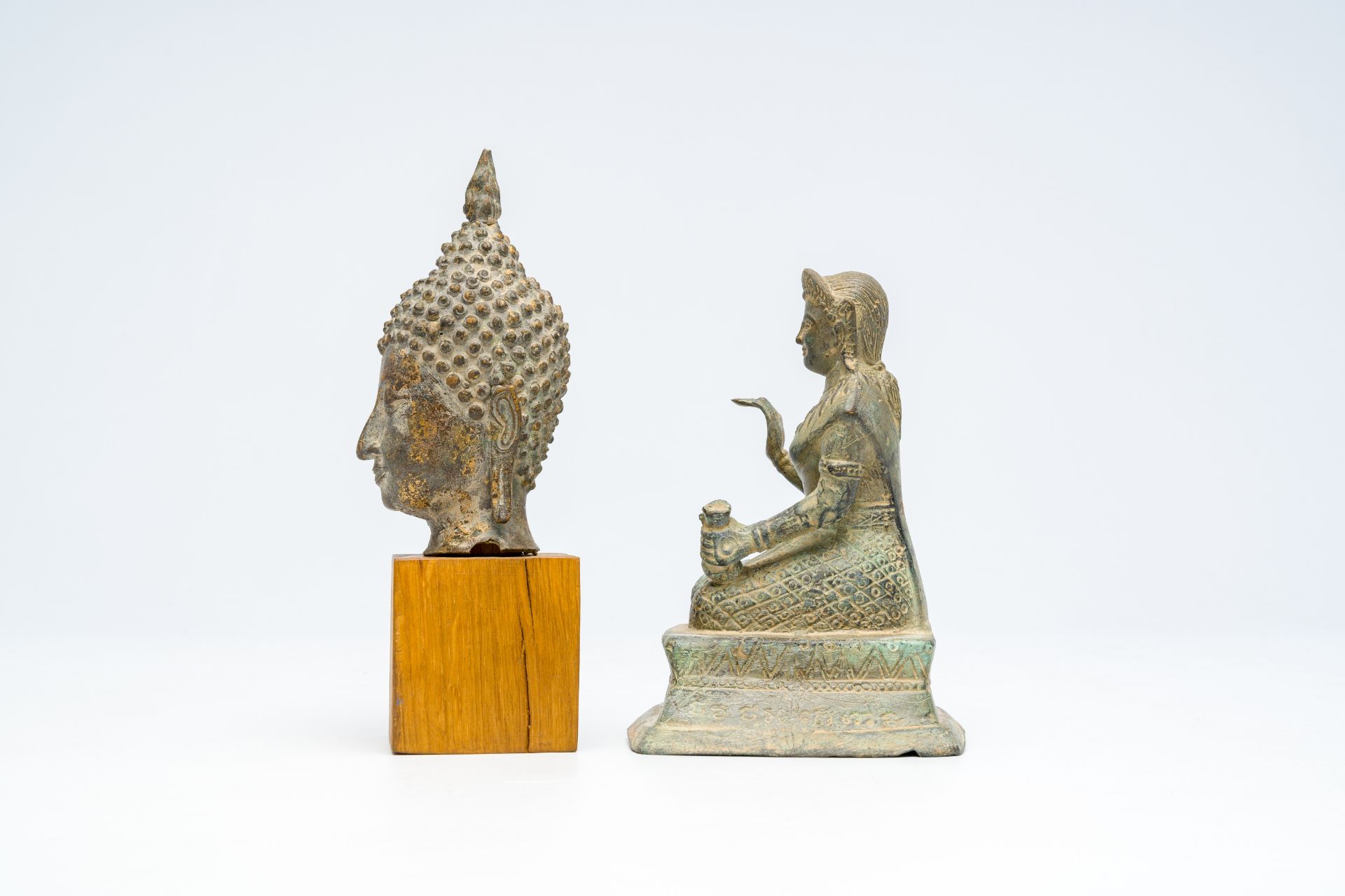 A Thai partly gilt bronze head of Buddha and an Indian figure of Vishnu, poss. 16th C. or later - Image 3 of 7