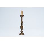 A large Italian bronze candlestick mounted as a lamp, 19th C.