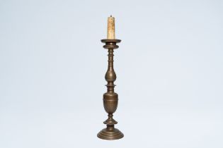 A large Italian bronze candlestick mounted as a lamp, 19th C.