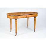 A burl wood veneered parquetry top Biedermeier style table, 19th/20th C.