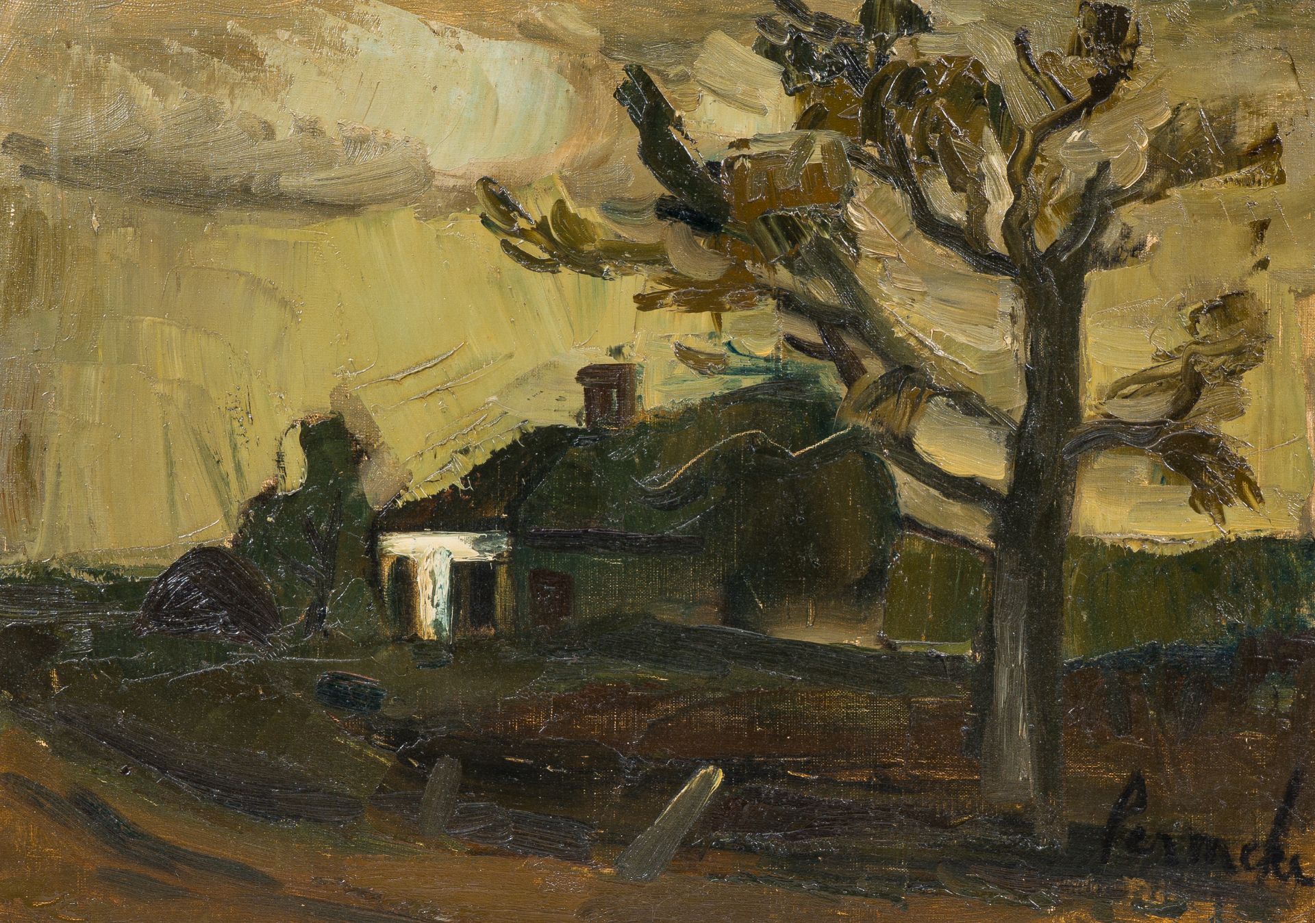 Constant Permeke (1886-1952): Landscape with farm, oil on canvas