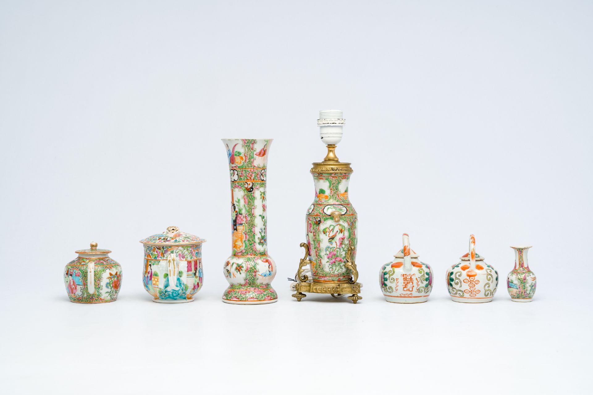 A varied collection of Chinese famille rose and Canton famille rose porcelain with floral design and - Image 5 of 11