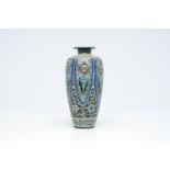 A Japanese pseudo cloisonne Satsuma vase with floral design, signed Tanzan, Meiji, 19th C.