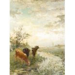 Henri Van Seben (1825-1913): Landscape with cattle by a stream in the foreground, oil on canvas