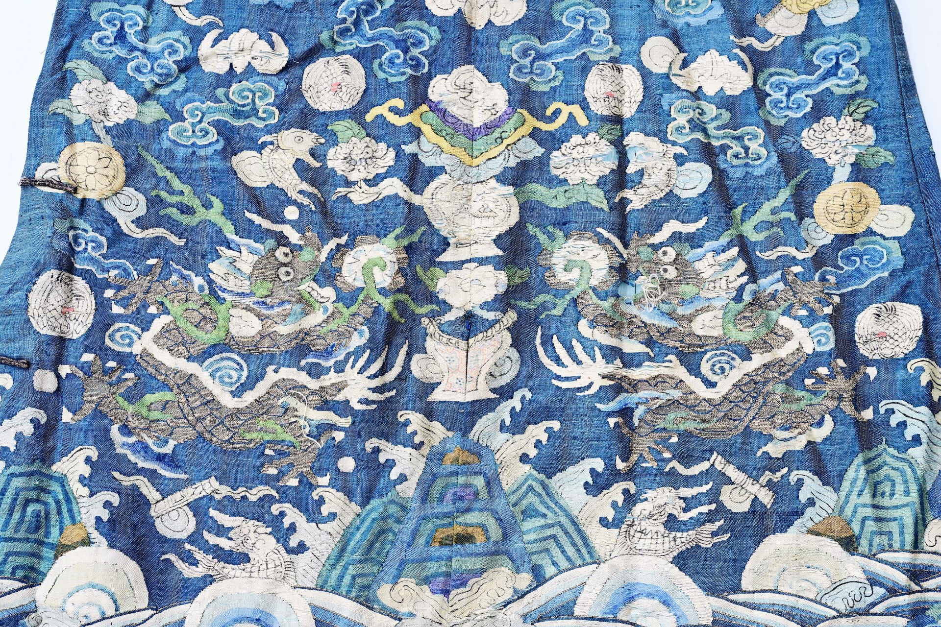 A Chinese embroidered silk 'dragons chasing the pearl' robe, 19th C. - Image 2 of 9