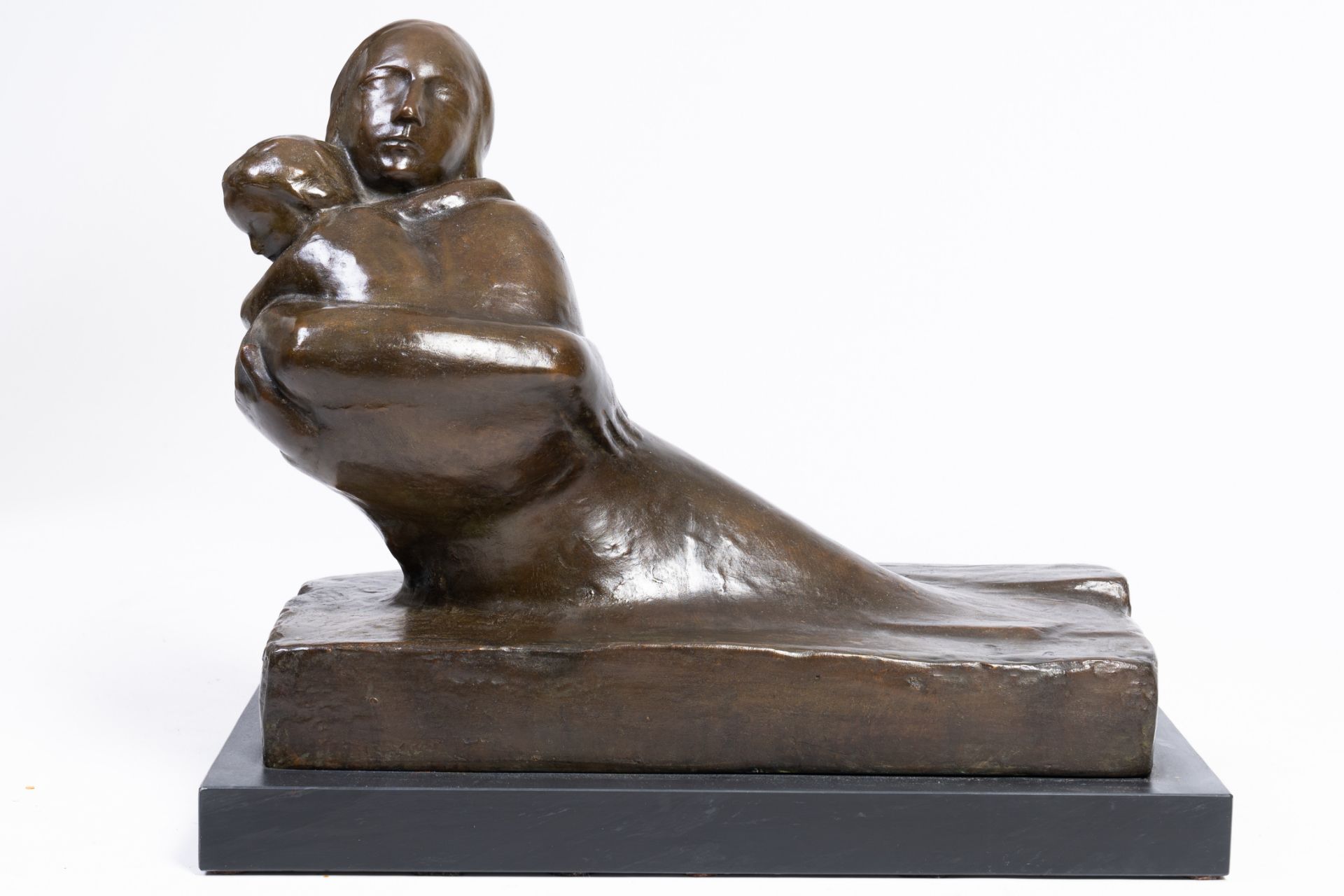 George Minne (1866-1941): 'L'extase maternelle' or 'Maternite', brown patinated bronze on a natural - Image 2 of 7