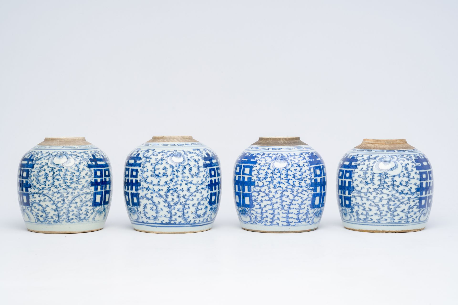 Eight Chinese blue and white ginger jars with 'Xi' and floral design, 19th/20th C. - Image 9 of 28