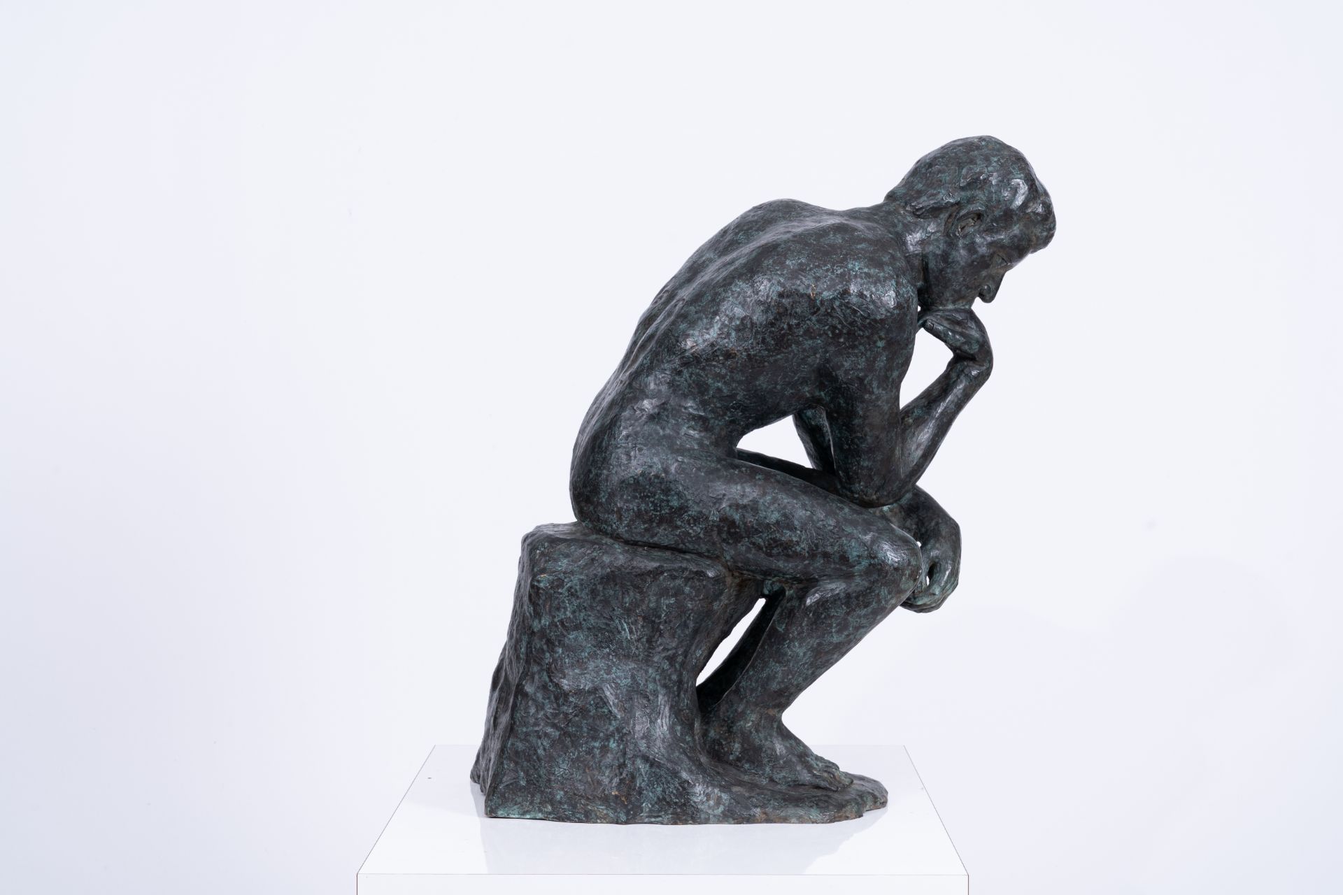 Auguste Rodin (1840-1917, after): The thinker, bronze with green marbled patina, 20th C. - Image 5 of 7