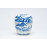 A large Chinese blue and white jar with a fine mountainous landscape, Kangxi mark, 19th C.