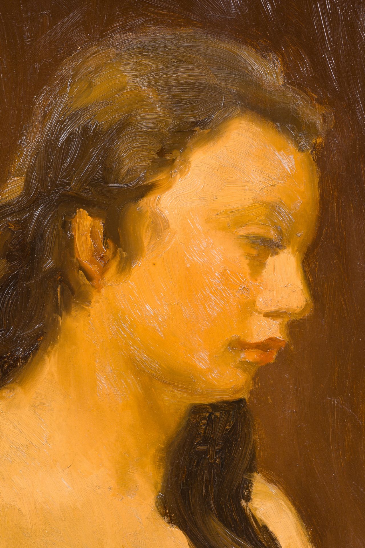 Hubert Malfait (1898-1971): Portrait of a lady with bare breast, oil on canvas - Image 4 of 5