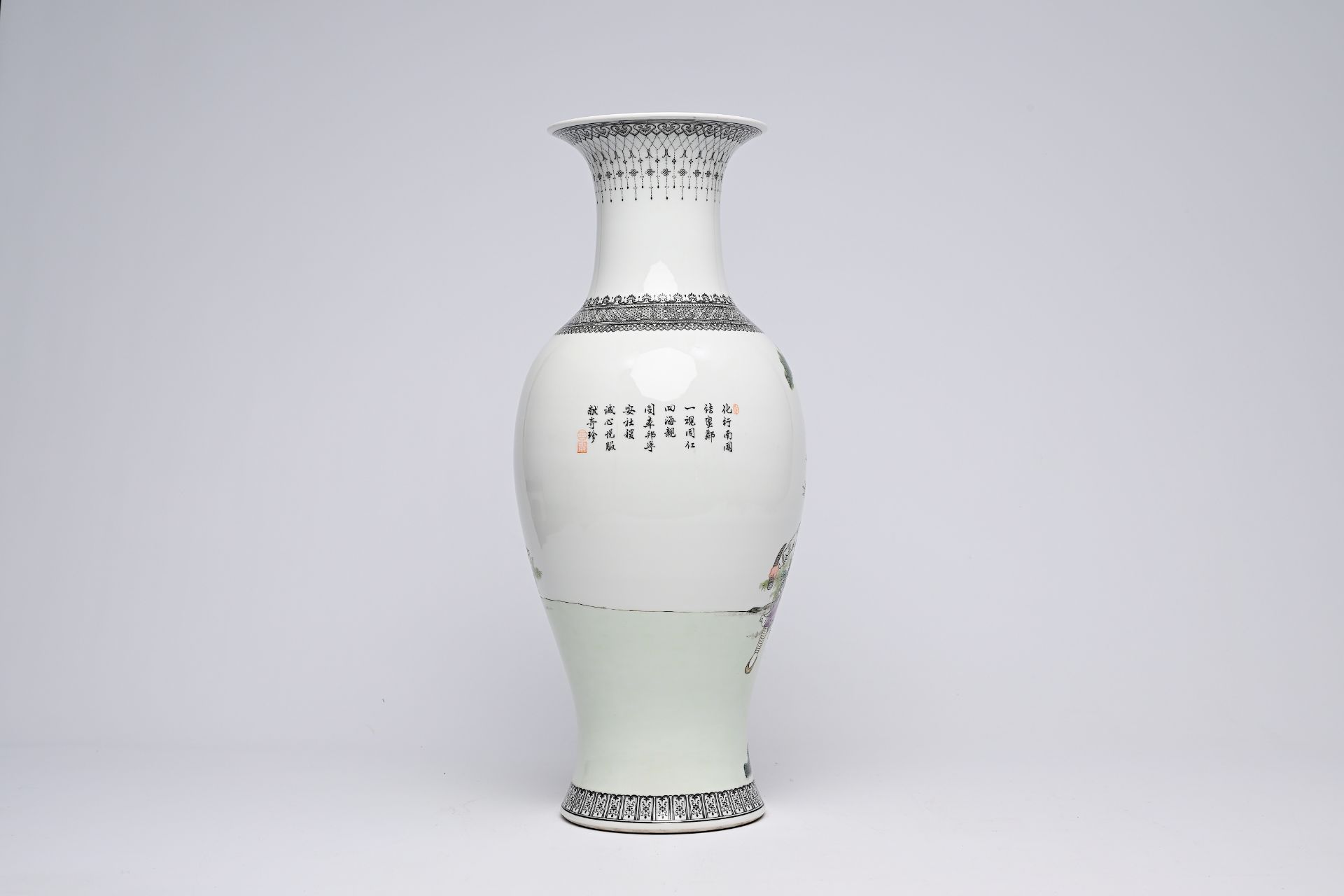 A Chinese polychrome baluster shaped 'Eight Immortals' vase, Qianlong mark, Republic, 20th C. - Image 6 of 20