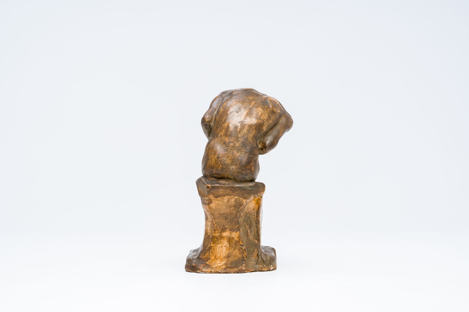 Constant Montald (1862-1944): A seated young man with a jug, patinated plaster, dated 1900 - Image 3 of 12