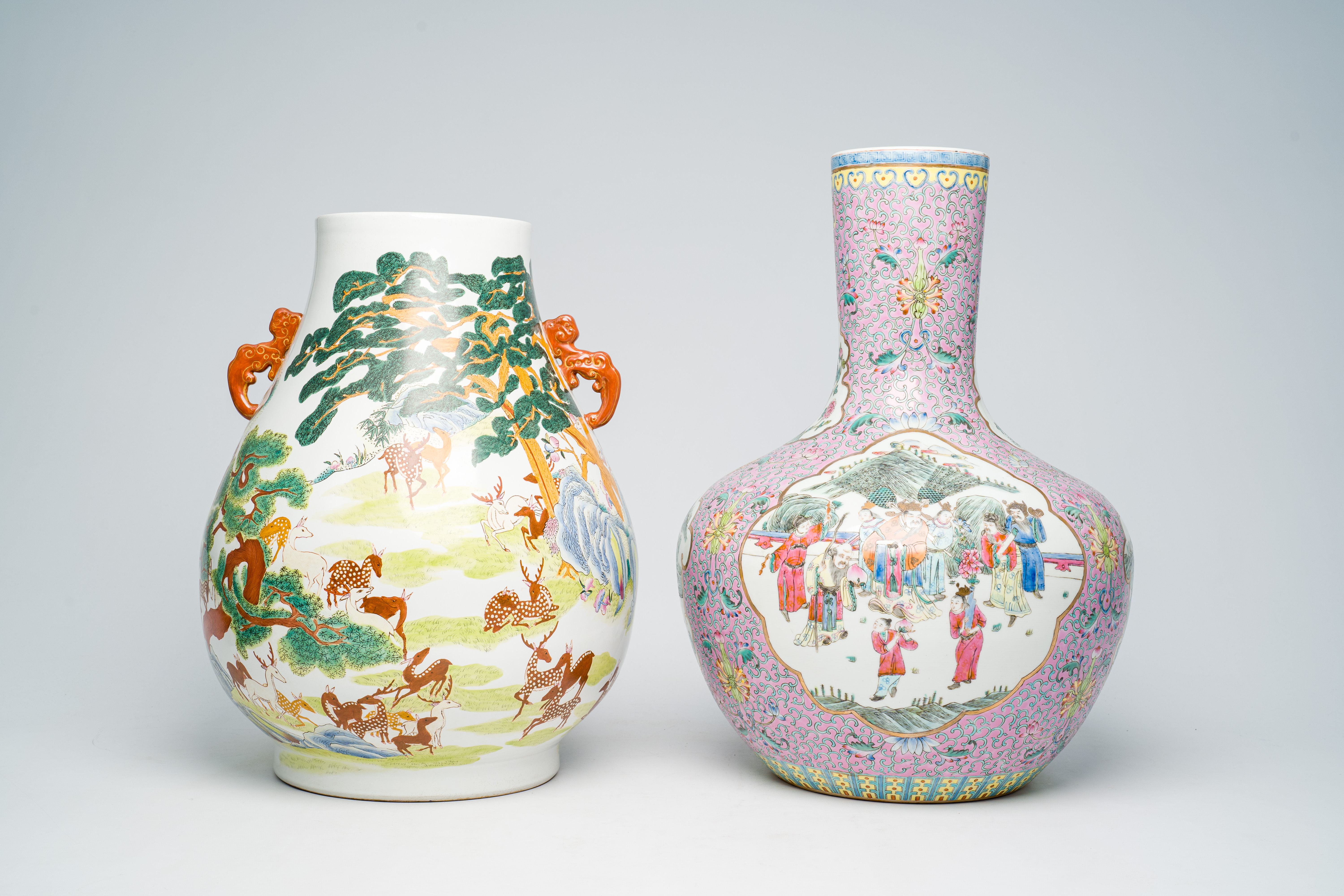 A Chinese famille rose tianqiu ping vase with Immortals and their servants in a landscape and a fami - Image 2 of 36