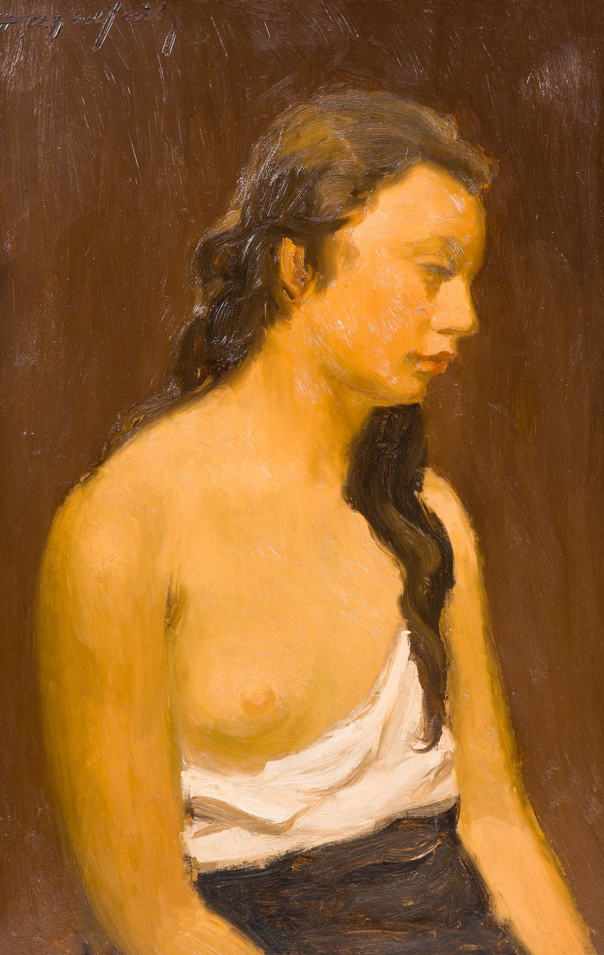 Hubert Malfait (1898-1971): Portrait of a lady with bare breast, oil on canvas