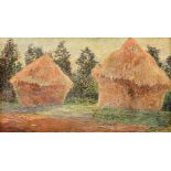 L. De Roy (19th/20th C.): Haystacks in a landscape, oil on canvas