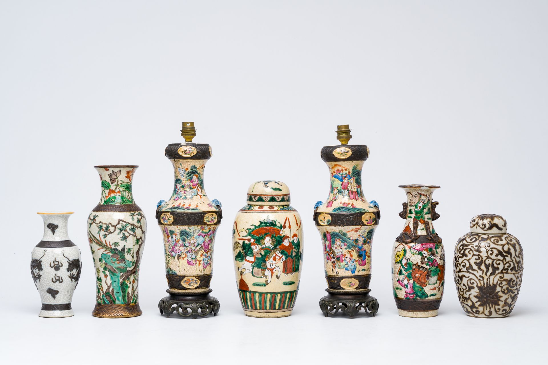 A varied collection of Chinese Nanking crackle glazed famille rose, verte, blue and white porcelain, - Image 2 of 13