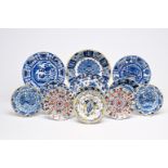 Twelve Dutch Delft blue and white and polychrome plates and dishes, 18th C.