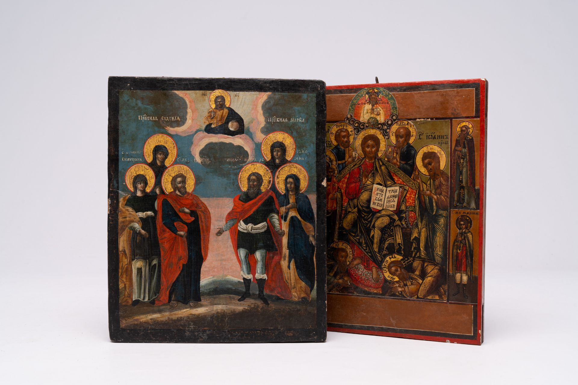 Two orthodox icons, 'Jesus Christ enthroned (Deesis)' and 'Saints', 19th C.
