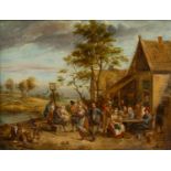 Monogrammed J.D. (?), follower of David Teniers II (1610-1690): Peasants making merry at an inn, oil