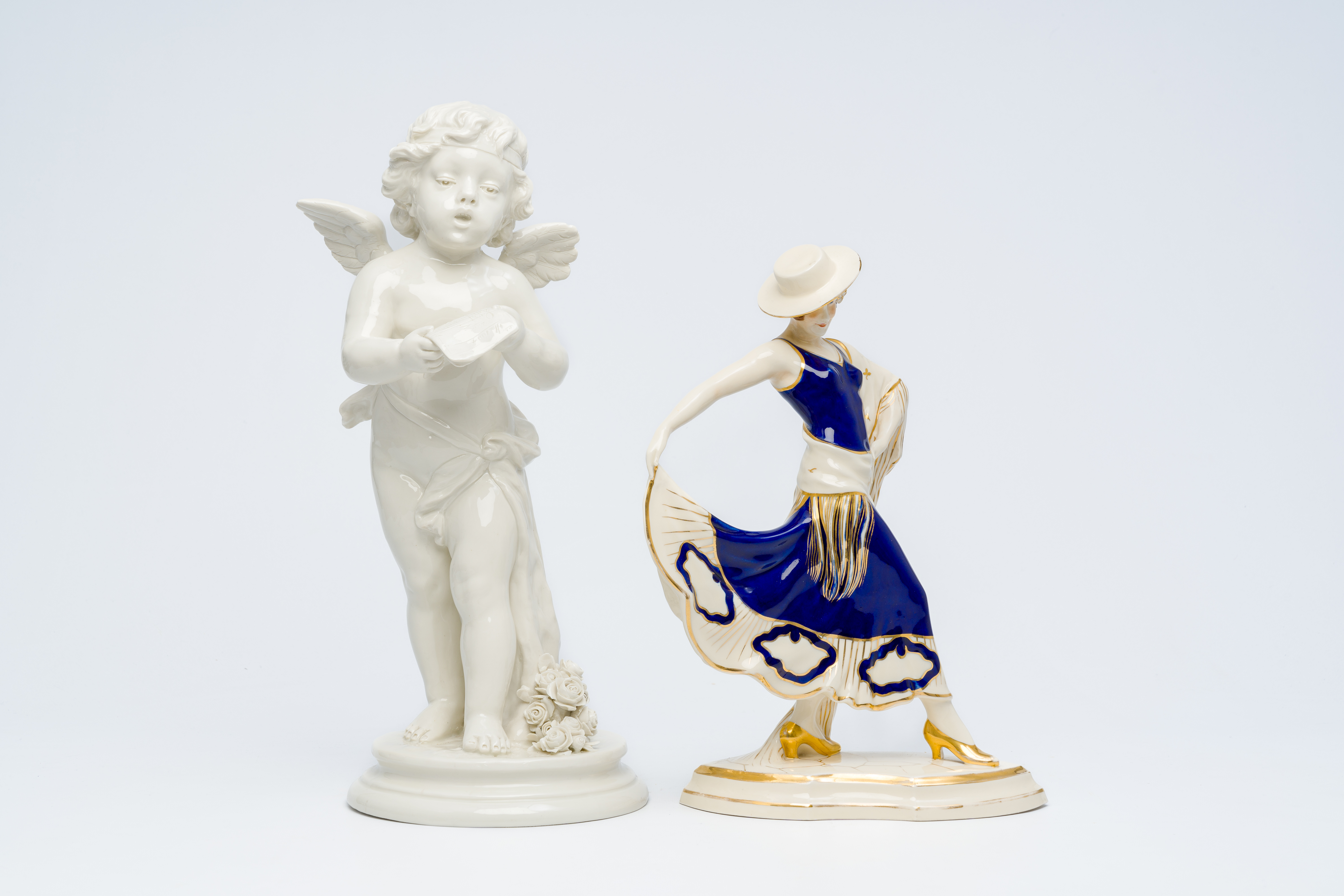 Sylvain Kinsburger (1855-1935): A musical porcelain angel, Capodimonte, and a Royal Dux figure of a - Image 2 of 9