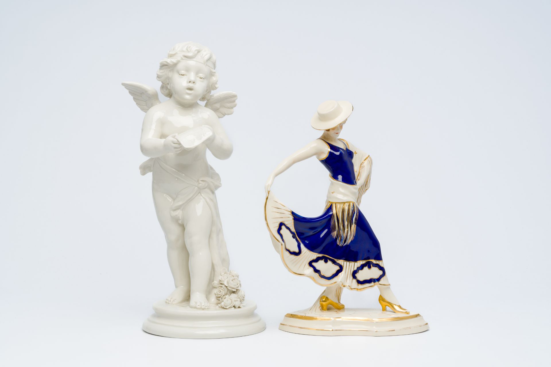 Sylvain Kinsburger (1855-1935): A musical porcelain angel, Capodimonte, and a Royal Dux figure of a - Bild 2 aus 9