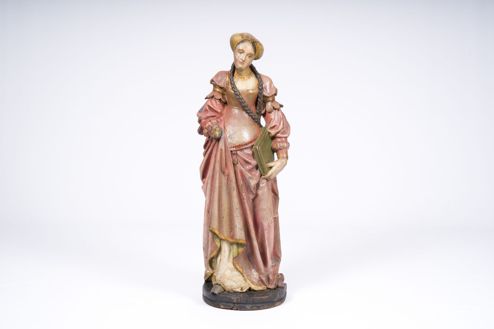 A German carved and polychrome painted wood 'noble lady with a book' figure, probably 16th C. and la - Bild 2 aus 7