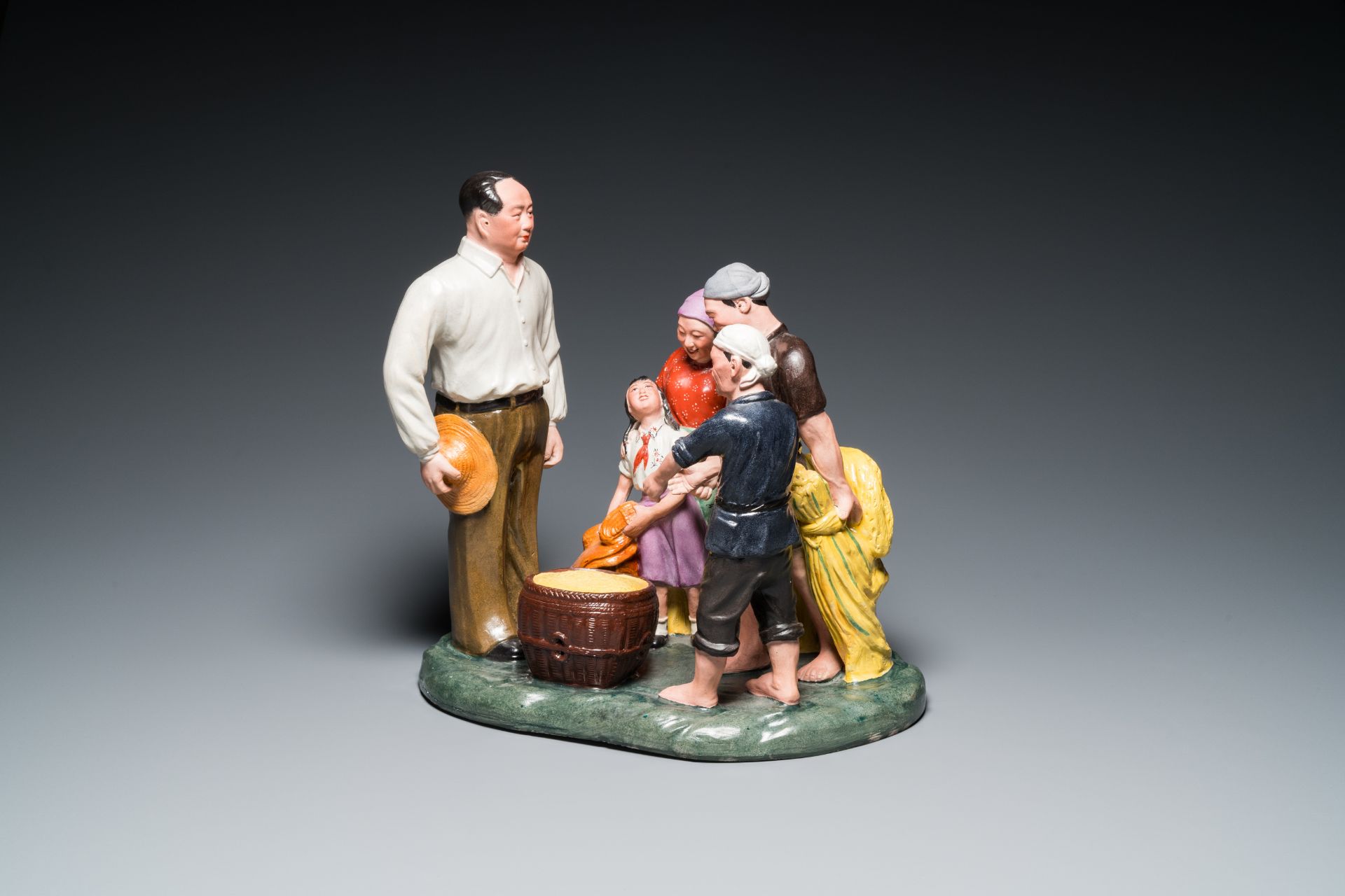 A large Chinese polychrome porcelain Cultural Revolution group with Mao, 20th C.