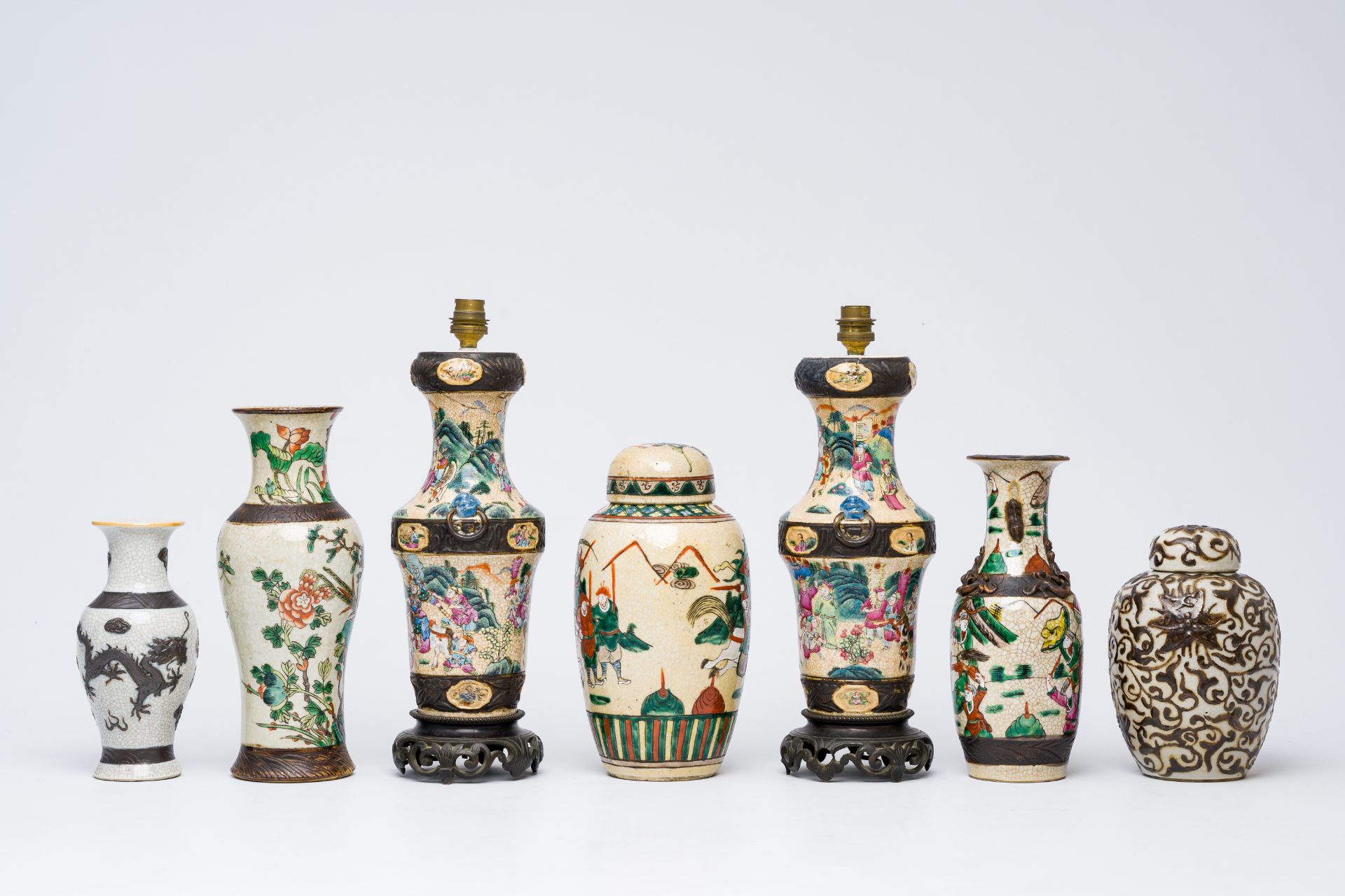 A varied collection of Chinese Nanking crackle glazed famille rose, verte, blue and white porcelain, - Image 5 of 13