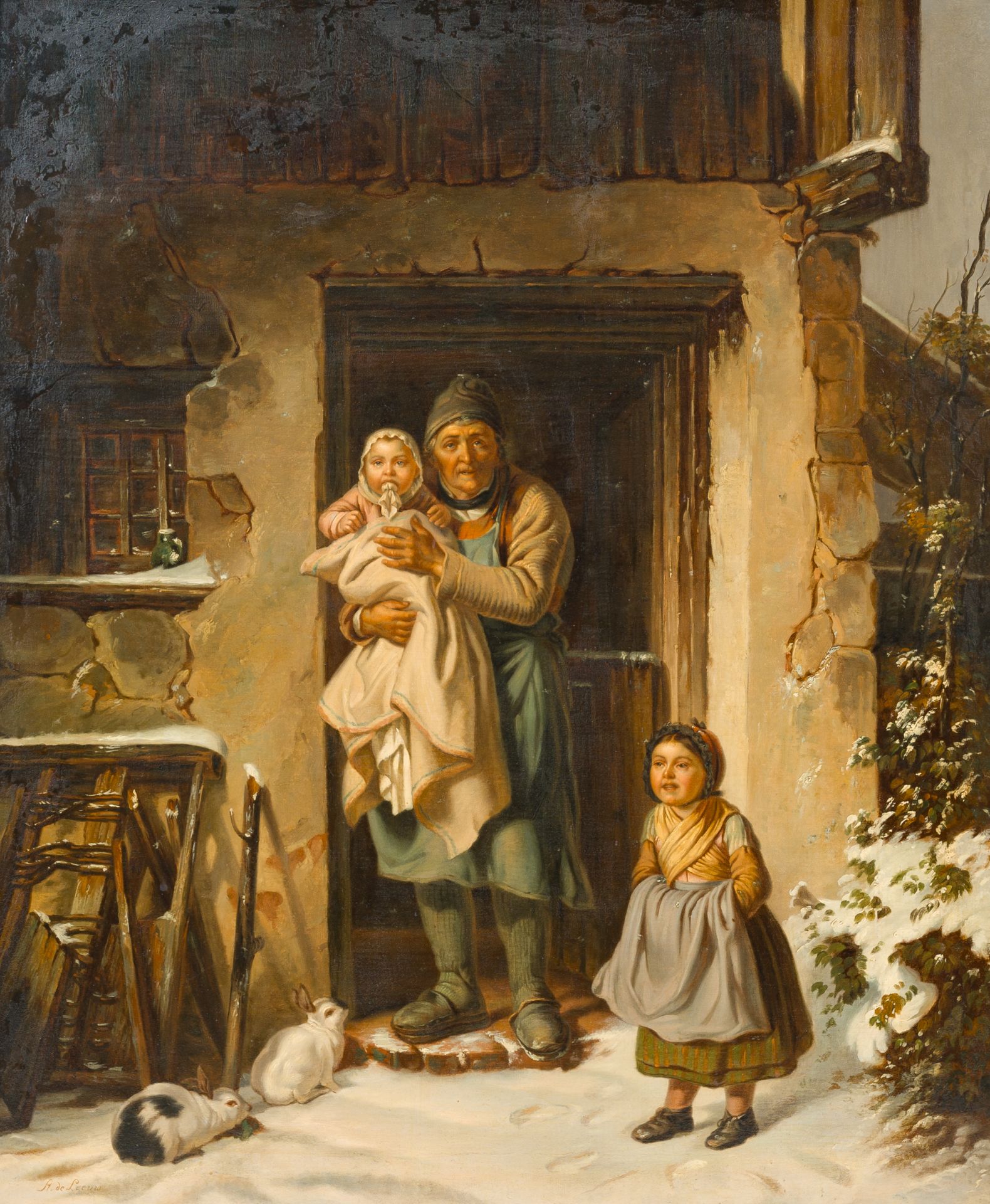 Alexis De Leeuw (1822-1900): Family happiness, oil on canvas