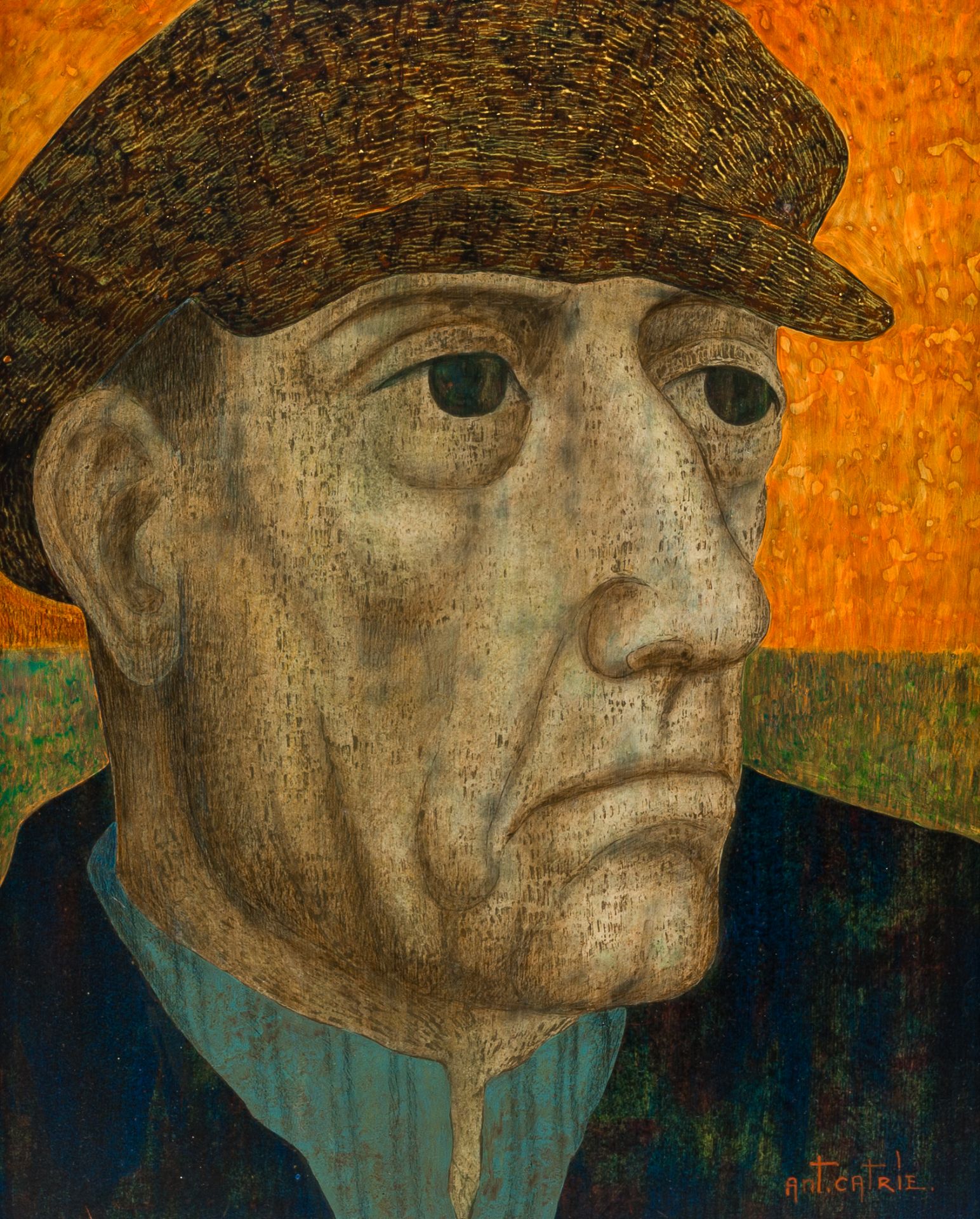 Antoon Catrie (1924-1977): A farmer's head, tempera on board