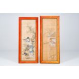 Chinese school: Two scenes with ladies in a landscape, ink and colours on silk, 19th/20th C.