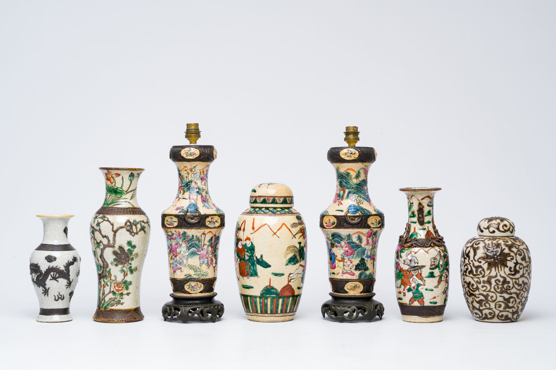 A varied collection of Chinese Nanking crackle glazed famille rose, verte, blue and white porcelain, - Image 3 of 13