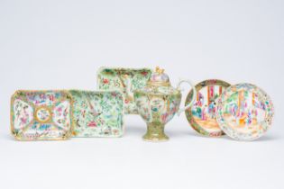 Six Chinese Canton famille rose porcelain wares, 19th C.