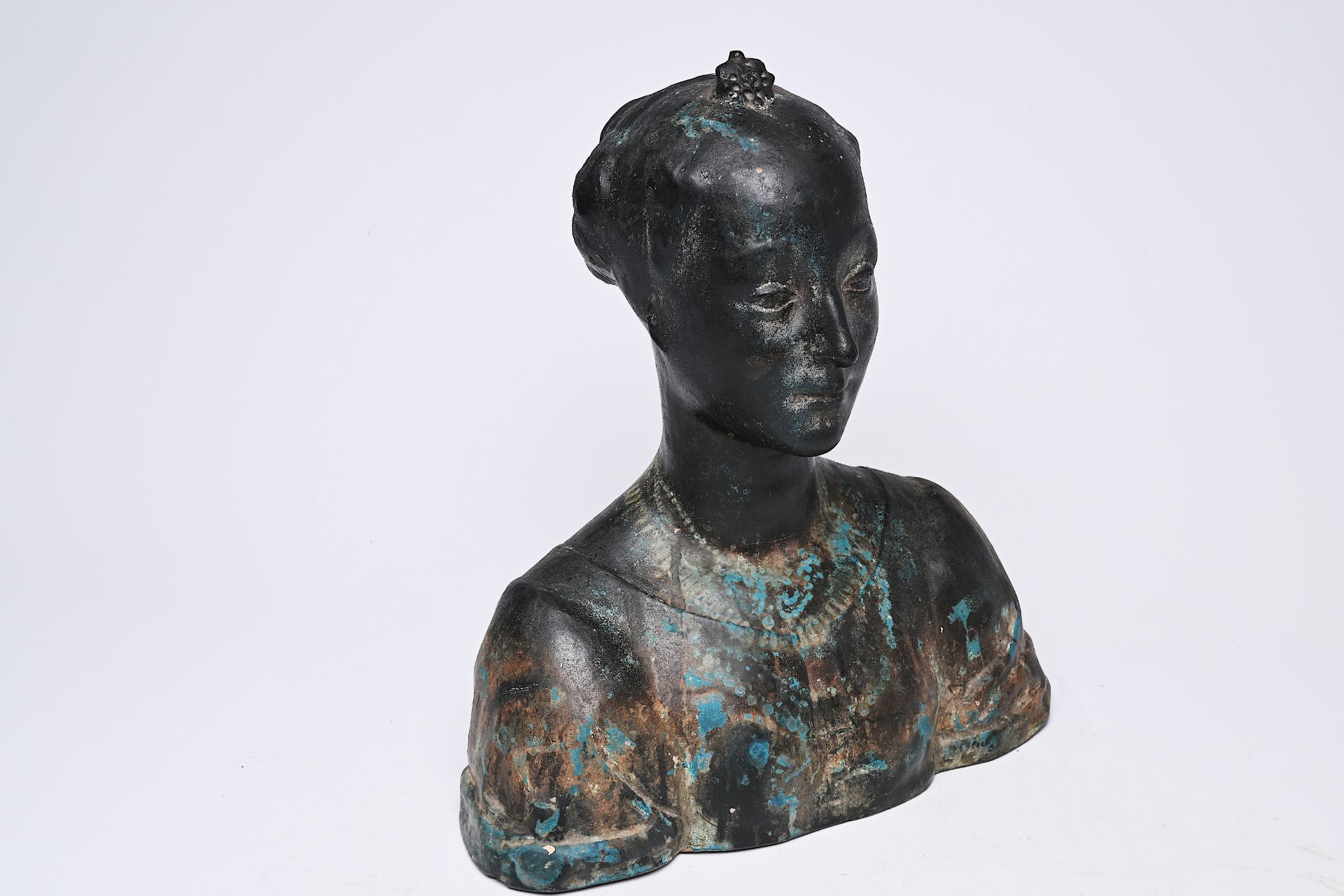 European school: Bust of a lady, patinated terracotta, 19th/20th C. - Image 6 of 9