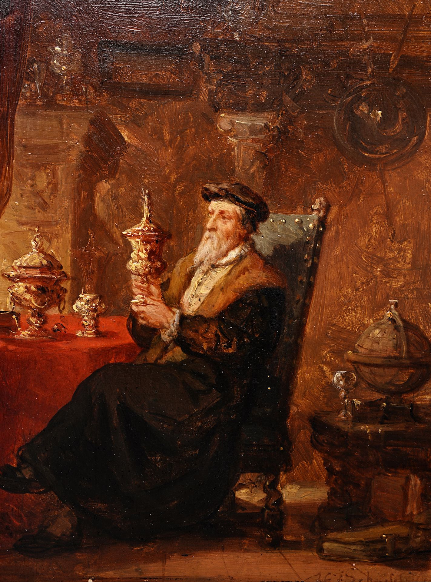 Hendrik Frans Schaefels (1827-1904): The antiques lover, oil on panel, dated 1864 - Image 4 of 5