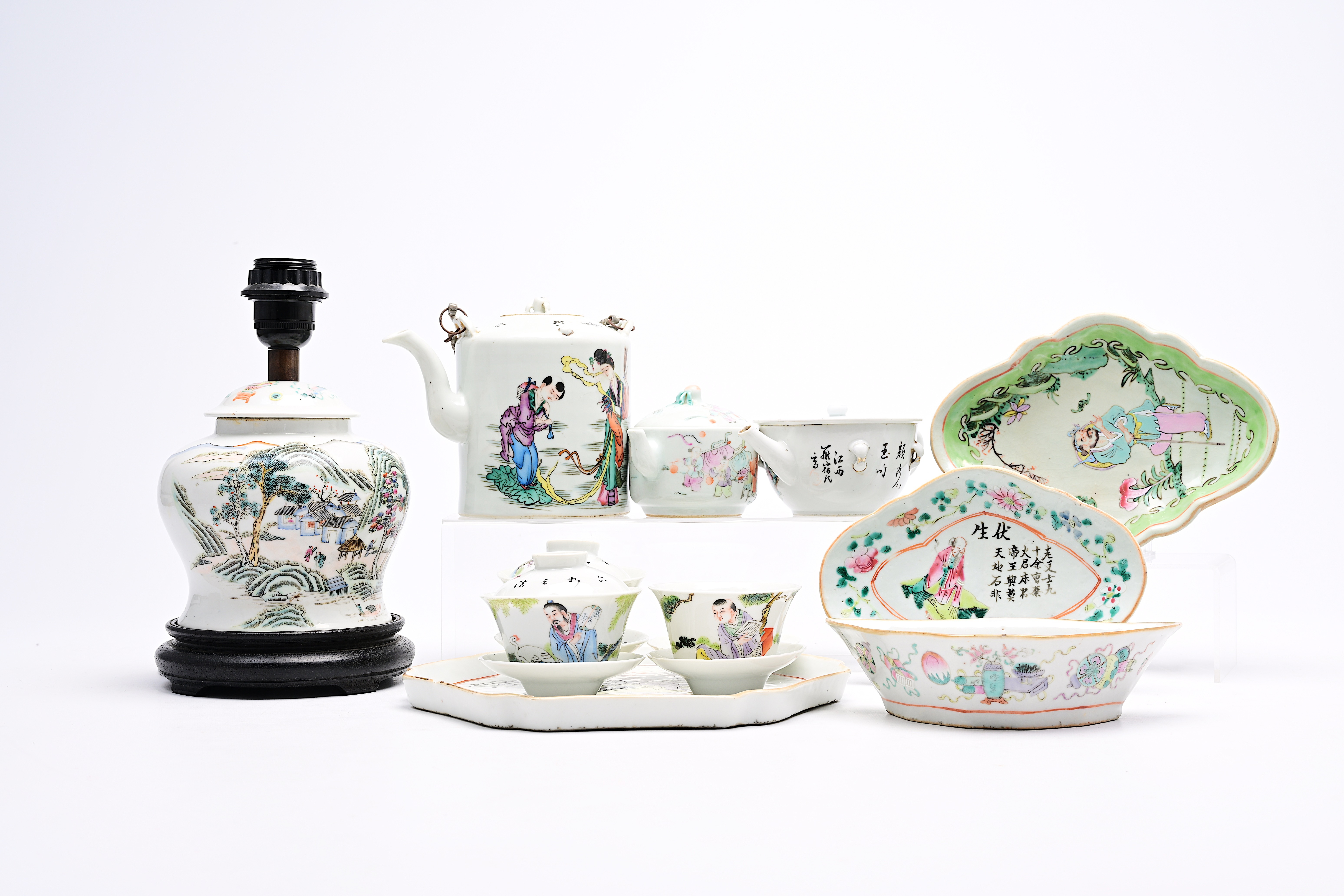 A varied collection of Chinese famille rose and qianjiang cai porcelain, 19th/20th C.