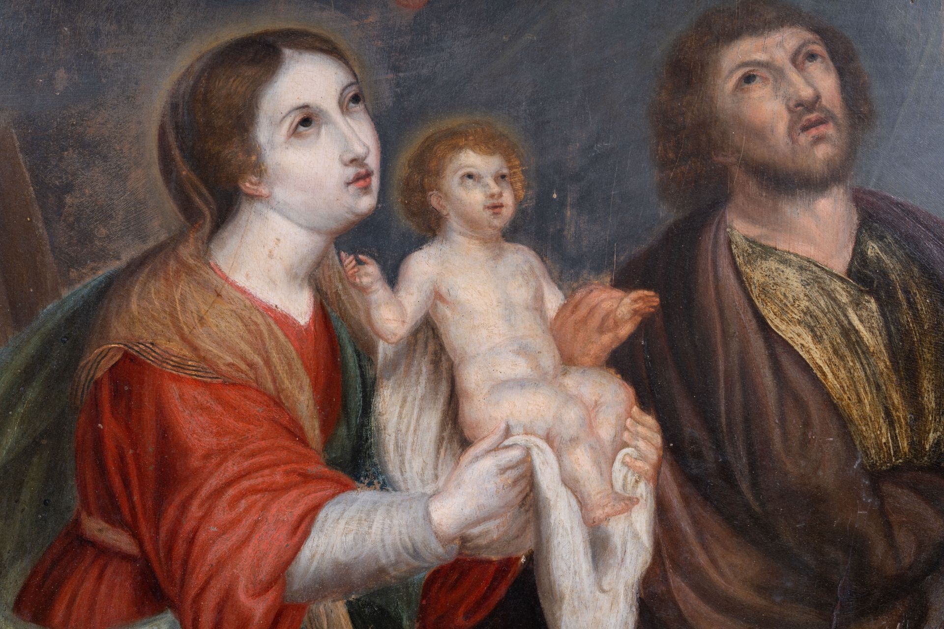 French school: The Holy Family, oil on panel, 18th C. - Image 5 of 5