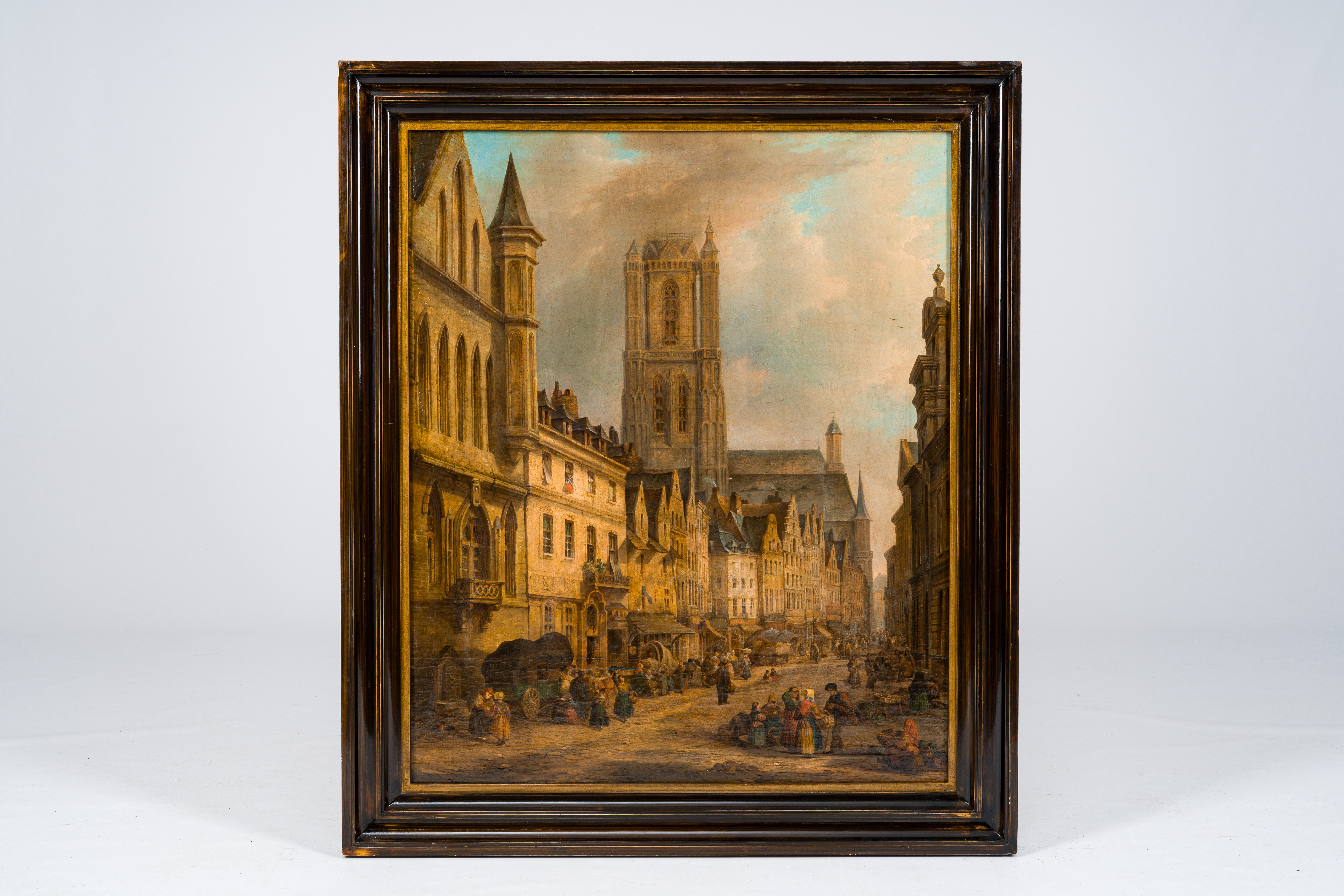 Belgian school, in the manner of Pieter Frans II De Noter (1779-1842): Ghent cityscape, oil on canva - Image 2 of 4