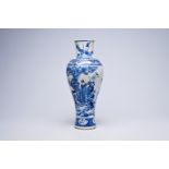 A Chinese blue and white vase with Zhong Kui before an emperor, Xuande mark, 19th C.