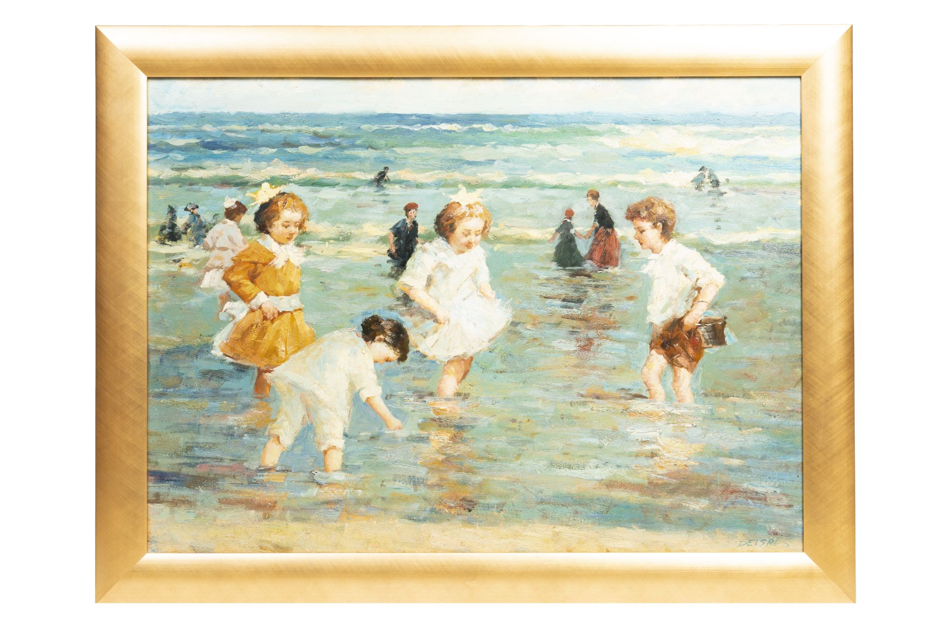 Delsal (?): Children playing on the coast, oil on canvas - Bild 2 aus 4