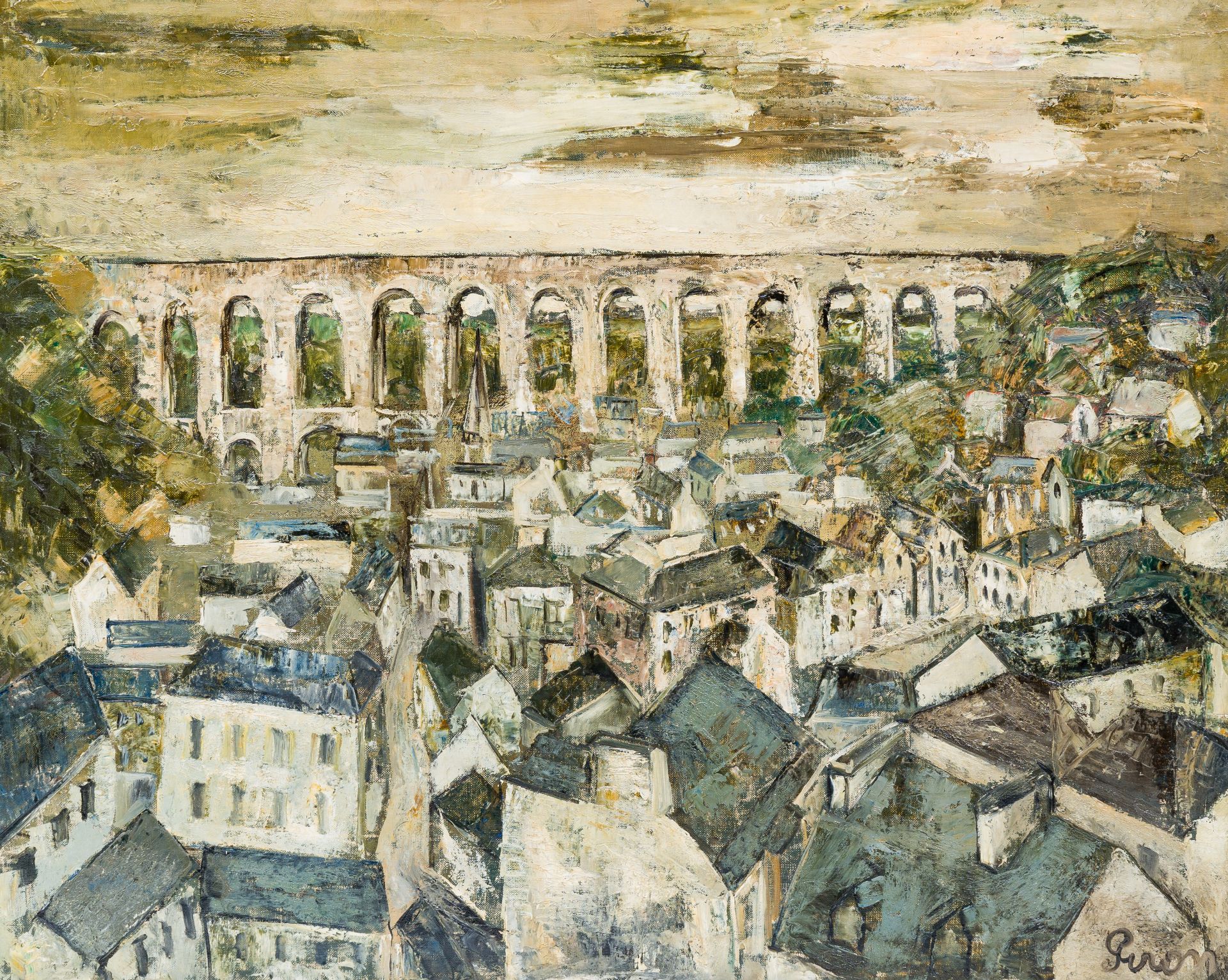 Leo Piron (1899-1962): Viaduct of Morlaix, oil on canvas