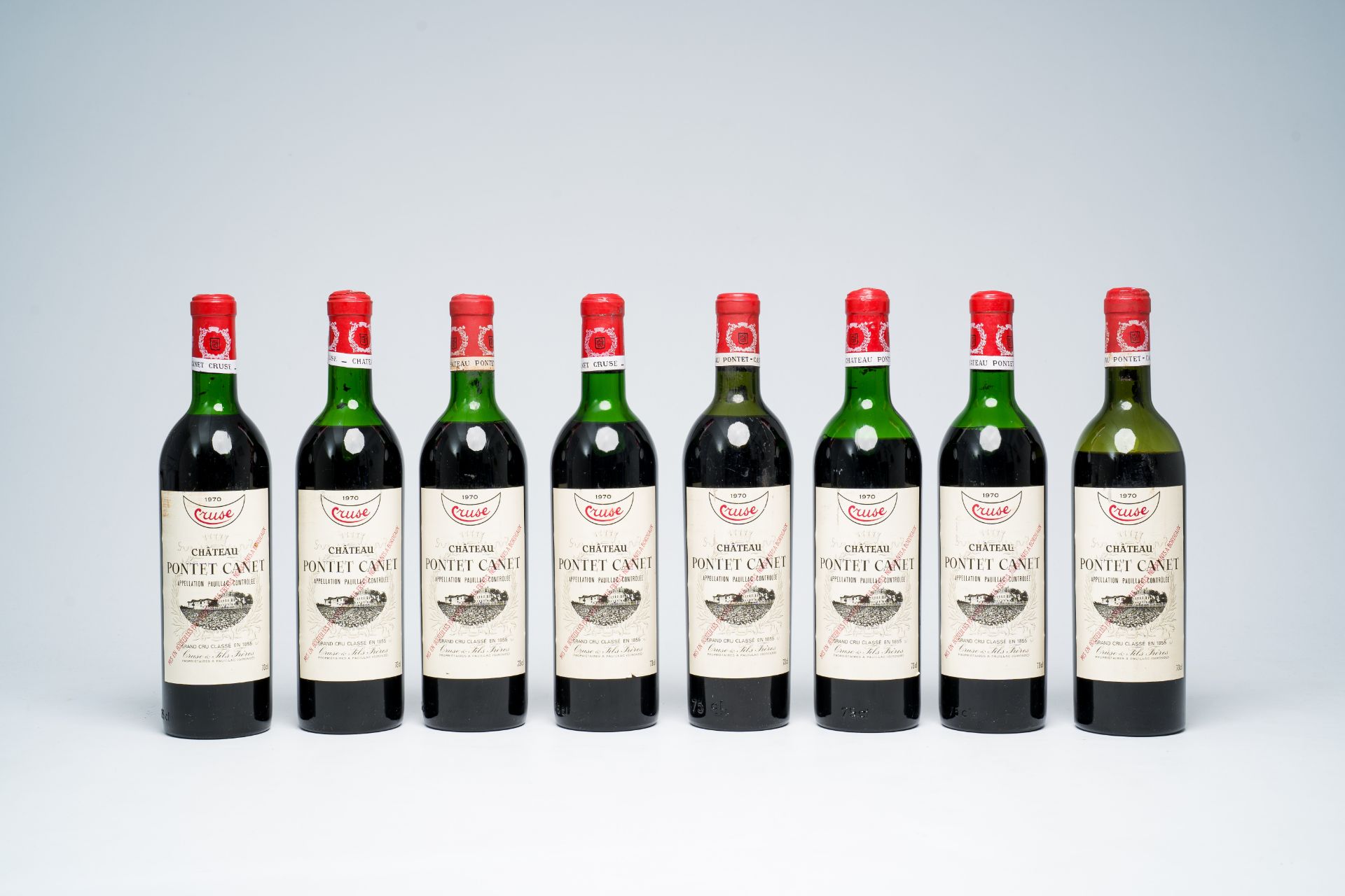 Eight bottles of Chateau Pontet Canet, Pauillac, Cruse & Fils Freres, 1970