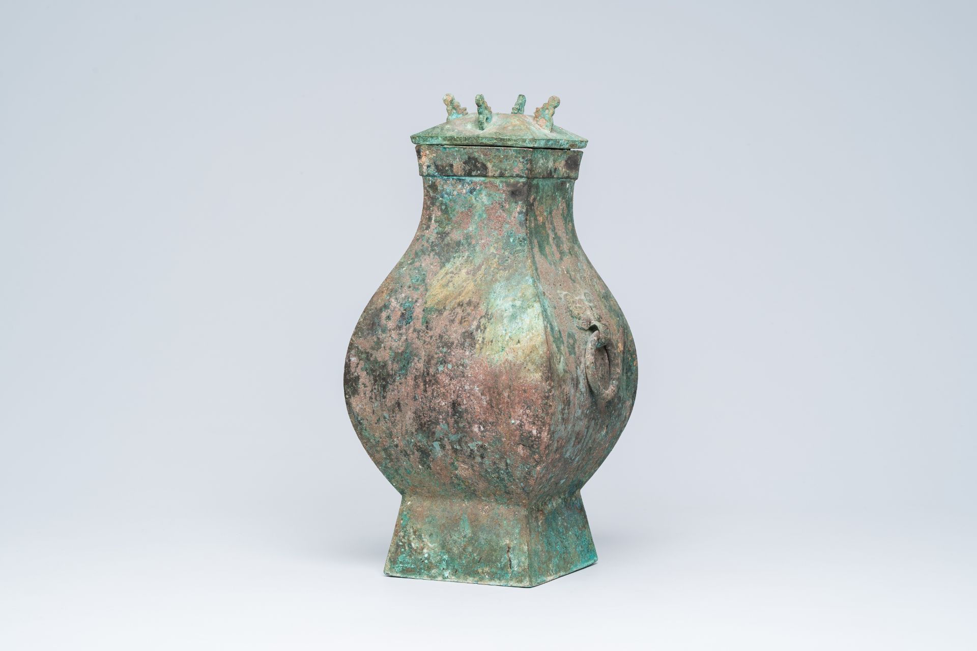 A Chinese bronze 'Fang' vase and cover, Han