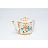 A Chinese famille rose 'mandarin subject' teapot and cover, Qianlong/Jiaqing