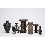A varied collection of Chinese and Japanese bronze vases, Qing and 20th C.