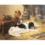 Zacharie Noterman (1820-1890): Three dogs and a jay, oil on panel