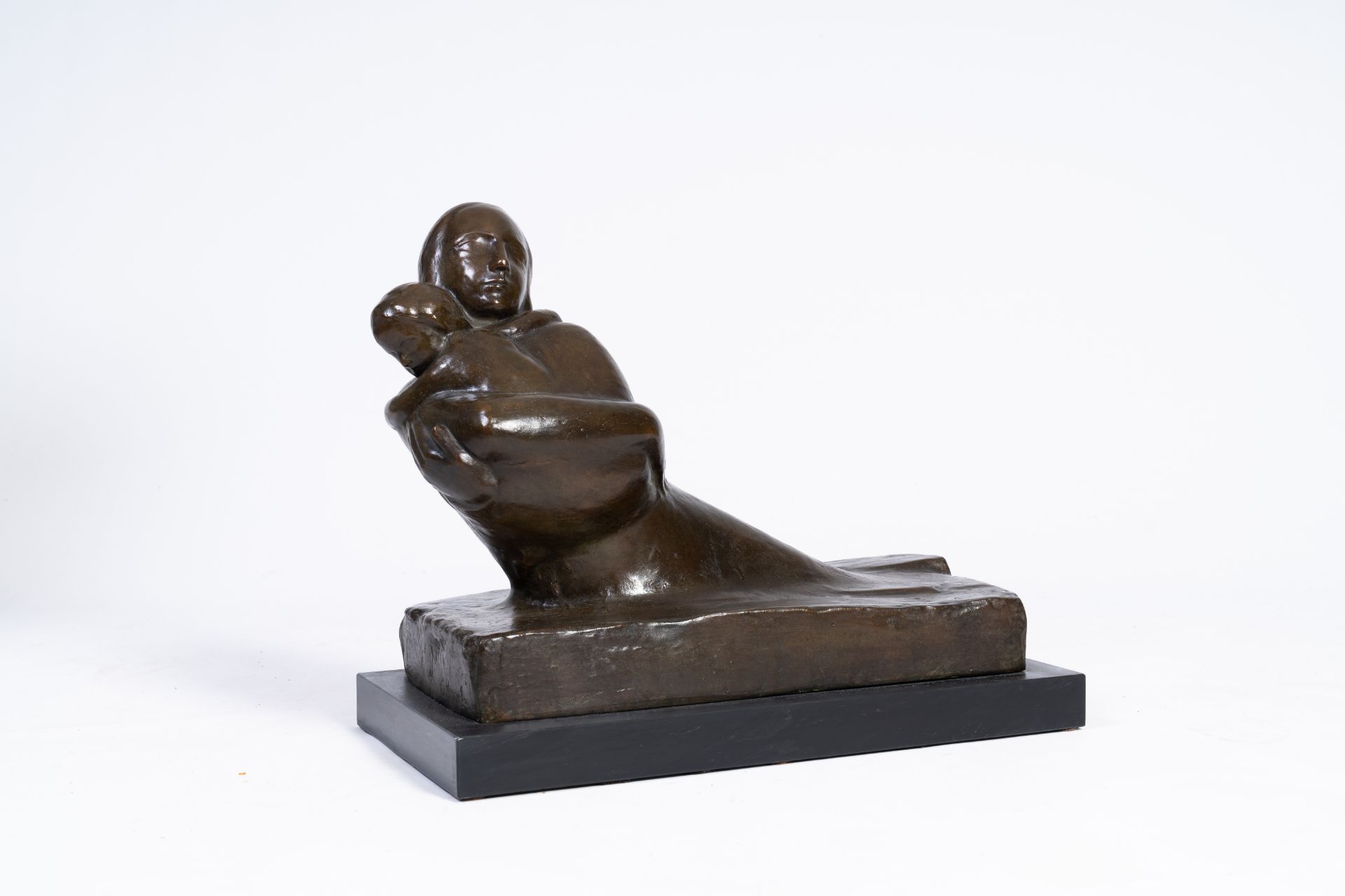 George Minne (1866-1941): 'L'extase maternelle' or 'Maternite', brown patinated bronze on a natural